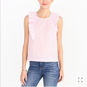 J. Crew Pink and White Stripe Ruffle Tank Top